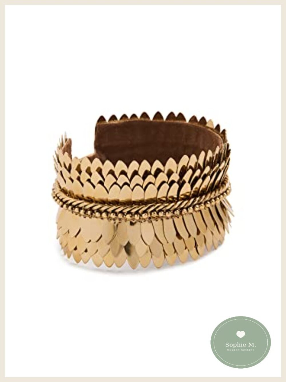 Handcrafted Gold-Tone Cuff Bracelet Curb Chain Scallop Embellishments